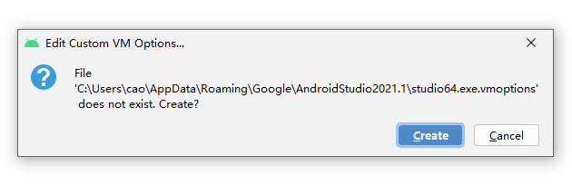 创建 studio64.exe.vmoptions