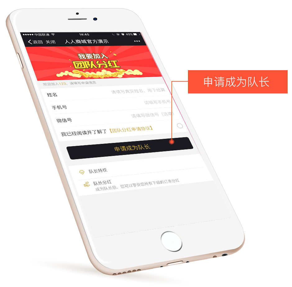 申请成为队长页面