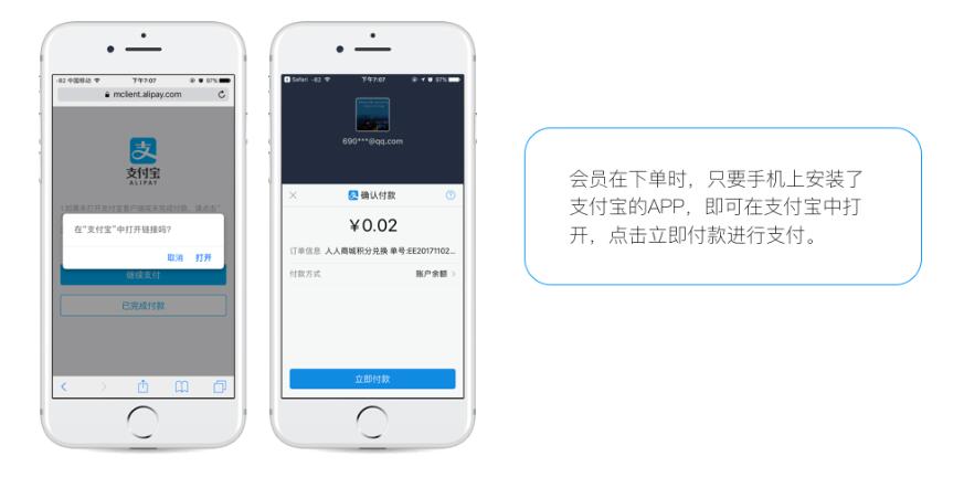手机端支付宝支付页面展示