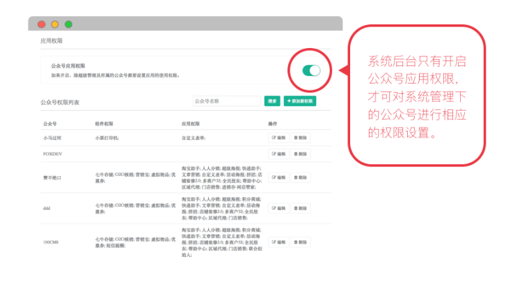 多个公众号添加应用授权，可一键操作管理页面