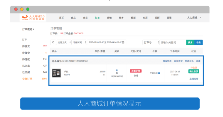 人人商城网店管家可实现您的网店管家软件同步商城自营商品订单情况