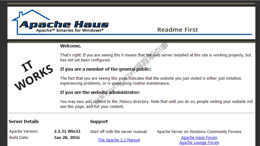 apache启动成功的欢迎界面