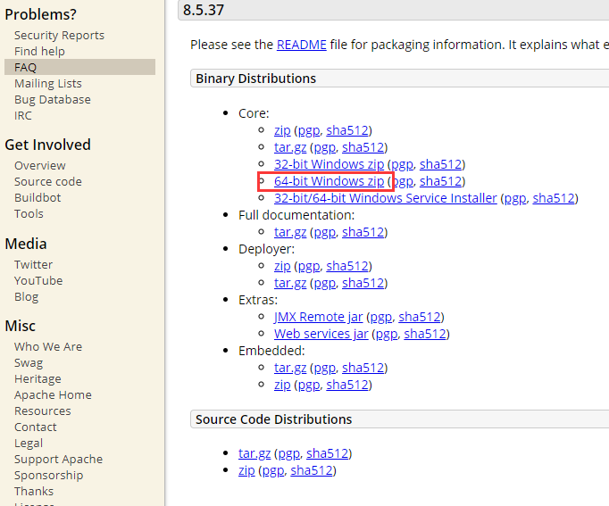 下载对于版本的tomcat
