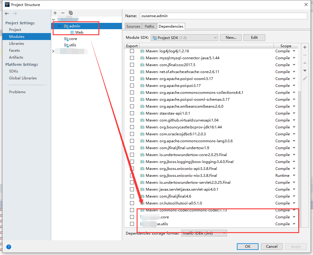 IntelliJ IDEA下多模块项目在tomcat下部署提示class not found