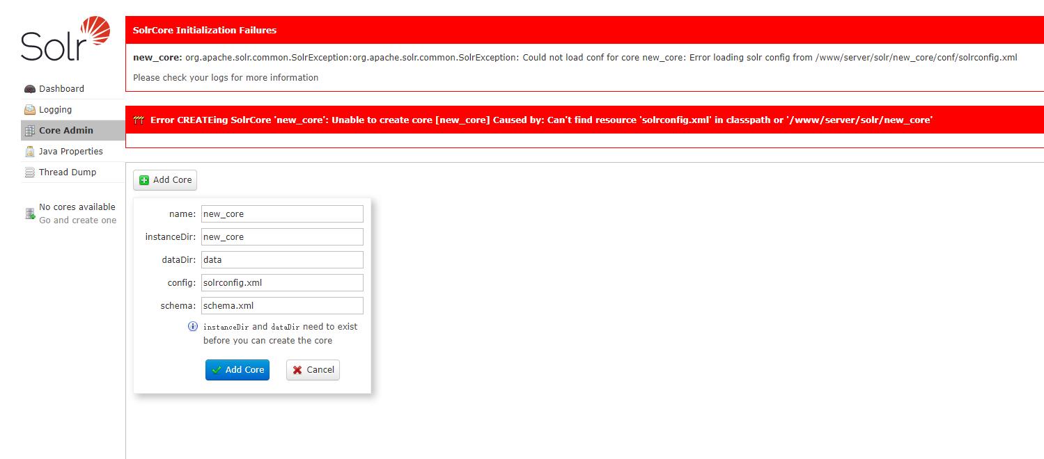 solr8.4：Can't find resource 'solrconfig.xml' in classpath or '/www/server/solr/new_core'